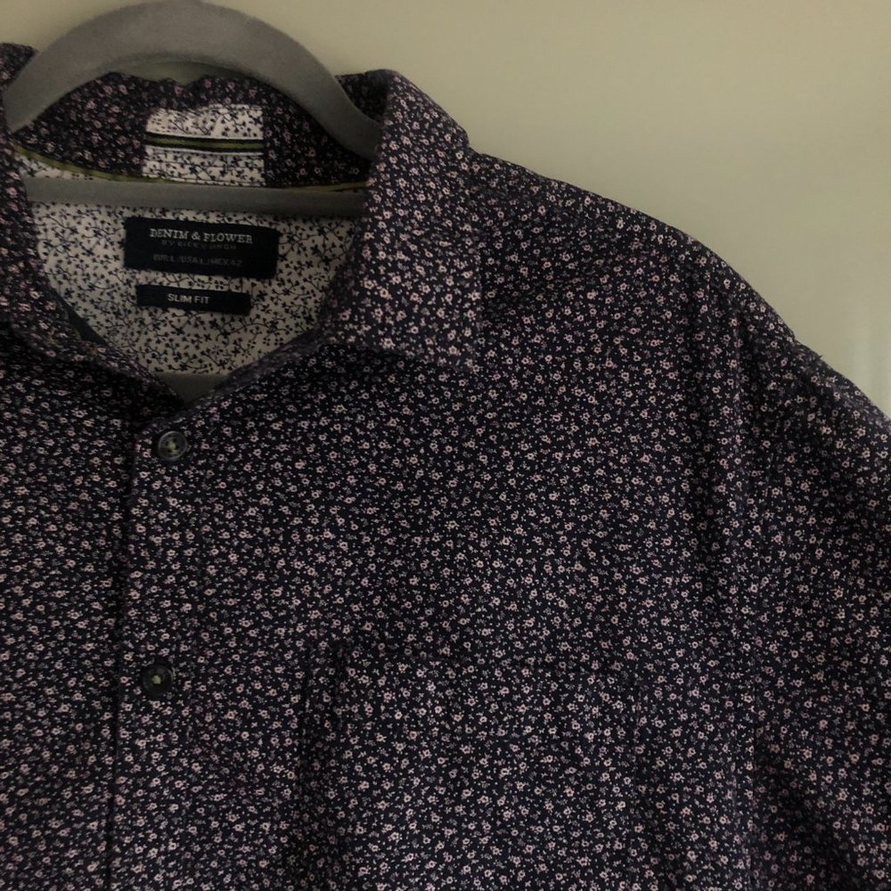 Casual Navy Slim Fit Short Sleeve Men’s Button Down